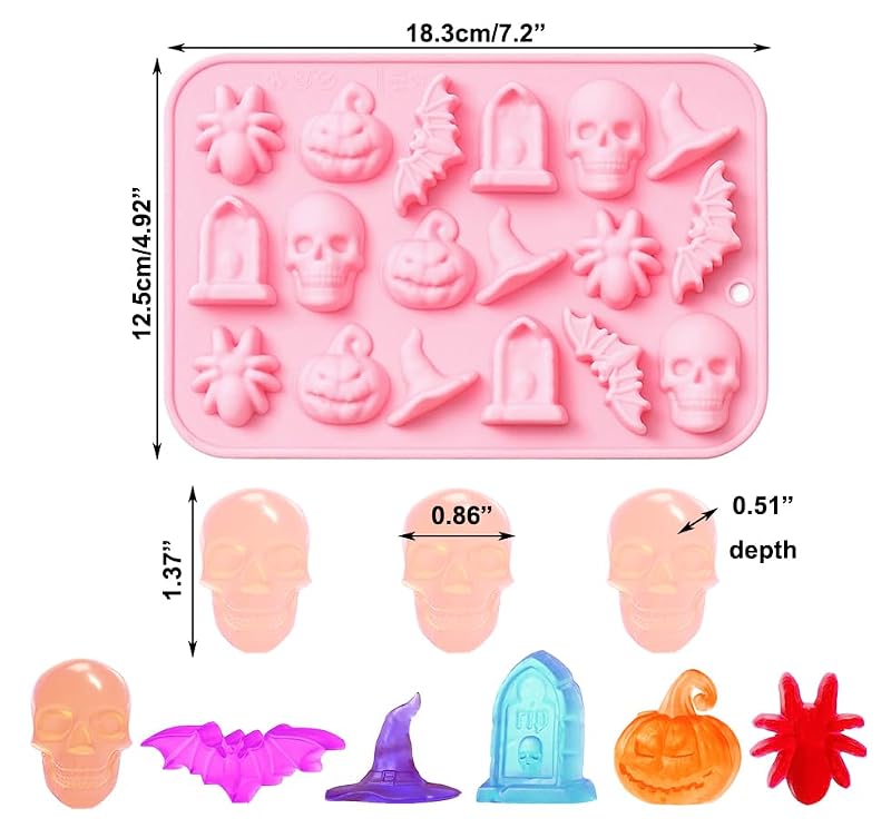 Halloween Silicone Mold 3D Pumpkin Skull Candy Gummy Chocolate Molds - Pink & Blue