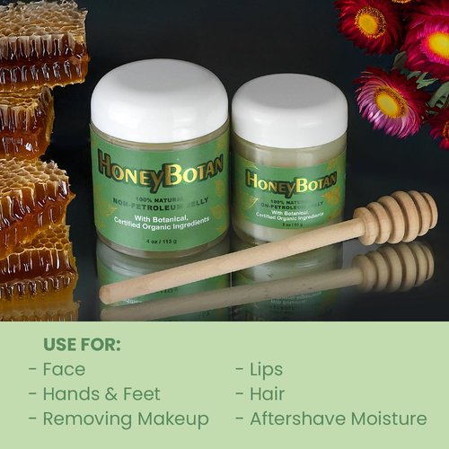 Beesaluxe HoneyBotan - 100% Natural Unpetroleum Skin Balm with Organic Ingredients - Petroleum Jelly Alternative for Lips, Hands, Baby Care, Makeup Remover, and More (4 Ounce)
