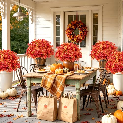 Artificial Fall Flowers Bundle - Outdoor 16 Pcs with 2 Colors - Adjustable & Realistic