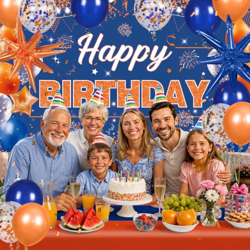 Yomaiha Blue Orange Birthday Decorations Party Kit Banner Balloons Backdrop
