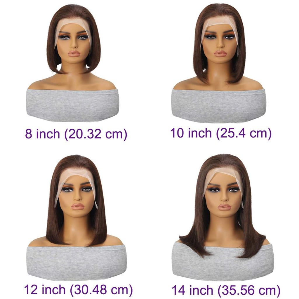 YOUFA Mocha Brown Lace Front Human Hair Wigs Pre Plucked 13x4 Transparent Swiss Lace Frontal Short Bob Wigs Blunt Cut Bob Style Bone Straight Human Hair Wigs (Chocolate Brown, 8 inch)