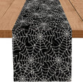 Halloween Spider Web Table Runner 13 x 120 Inch Black Linen Seasonal Home Decor