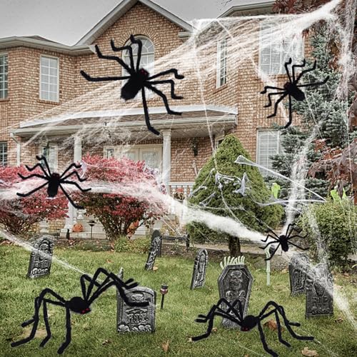 Halloween Giant Spider Decorations 6 Pack - Realistic Black Scary Spiders for Yard & Home Halloween Decor
