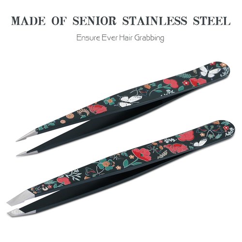 Tweezers - Pointed Slant Tweezer Set - Precision Tweezers for Women and Men Facial Hair, 420 Stainless Steel Pointed Slant Tweezers for Any Unwanted Hair; Ingrown Hair & Eyebrows, Includes Travel Case