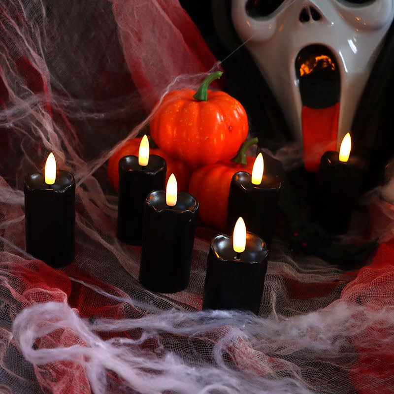 6 Pack Flameless Votive Candles with Timer - Black, Battery Operated, 1.5 x 3.5 Inches - Safety & Realistic Flicker