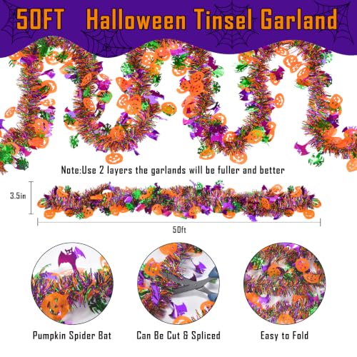50ft Halloween Tinsel Garland with Orange Pumpkins & Bats - Indoor Outdoor Decor Variation of THIS listing