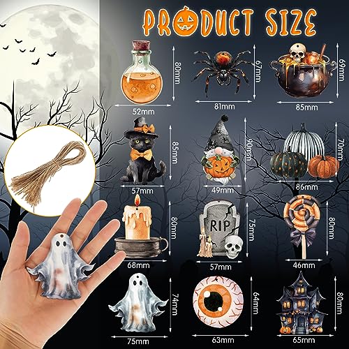 Wood Halloween Tree Ornaments Set - 36 Spooky Holiday Hanging Decorations