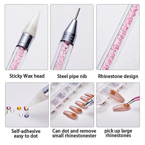 12 grid flat back Rhinestones with Tweezers and Wax Pencil Gems , DIY decorative Nail Face and apparel accessories (crystal,crystal AB,amber and metal sunshine)