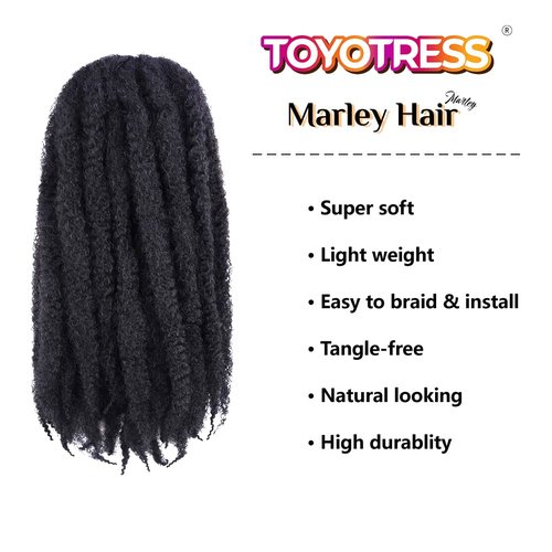 ToyoTress MarleyTwist Braiding Hair - 24 Inch 6 Packs Natural Black Long Marley Hair For Faux Locs, Afro Kinky Curly Marley Crochet Braids Synthetic Braiding Hair Extensions (24 Inch, 1B-6P)