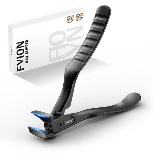 FVION Toenail Clippers for Seniors, Upgraded Long Handle Angled Head Toenail Clippers for Thick Toenails and Fingernails (Black)
