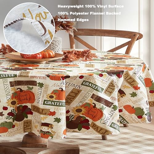 Thanksgiving Fall Hayride Vinyl Tablecloth - 84x60 Inch Oval, Rustic Farmhouse Decor