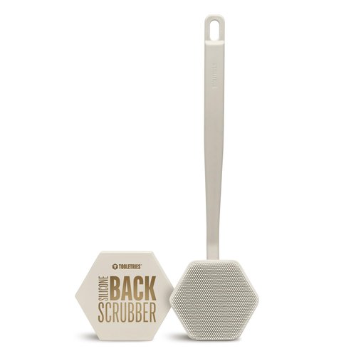 TOOLETRIES Silicone Back Scrubber - Exfoliating Shower Brush, Back Washer for Men, Durable Back Brush with Long Handle - Long Lasting Bath & Shower Accessories - Sand