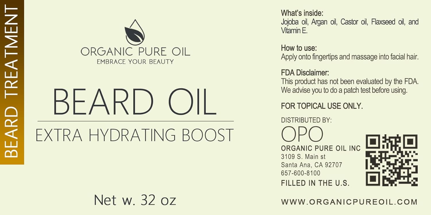 Unscented Beard Oil - Natural Hydrating & Conditioning Blend for Facial Hair - 32 oz | Promotes Growth & Silky Smoothness - Jojoba & Argan Oils