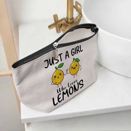 Henhesaha Funny Girl Loves Lemon, Lemon Gifts, Cute Lemon Lovers Gift, Makeup Bag Funny Cosmetic Bag Travel Toiletry Bag for Women Fruit Lover Teens Best Friend Sister Birthday Friendship Christmas