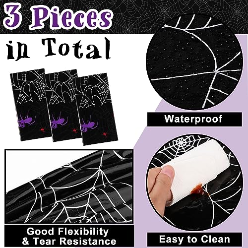 Halloween Spider Web Plastic Tablecloth 54x108 Inch Waterproof Disposable Black - 3 Pack