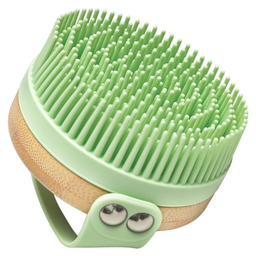 Apex Peak Silicone Body Scrubber – Gentle Exfoliating Shower Brush with Bamboo Handle for Men & Women, Quick-Drying Bath Brush, Travel-Friendly Body Wash Scrubber