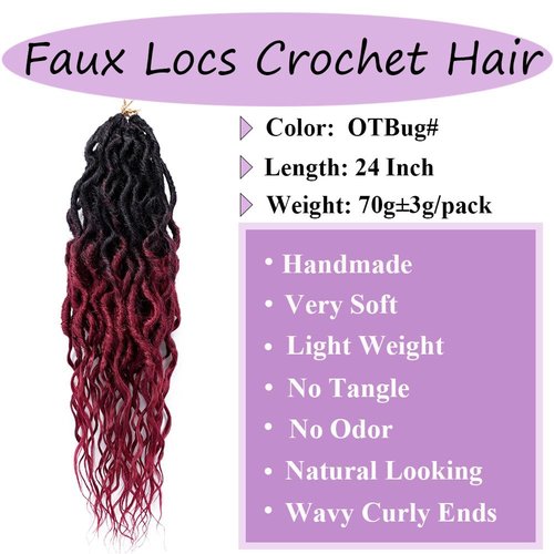 LOSMOEER 6 Packs Faux Locs Crochet Hair 24 Inch Soft Locs Crochet Braid Pre Looped Goddess Locs Crochet Hair for Women Queen Locs Crochet Braids with Curly Ends Synthetic Braiding Hair Extensions