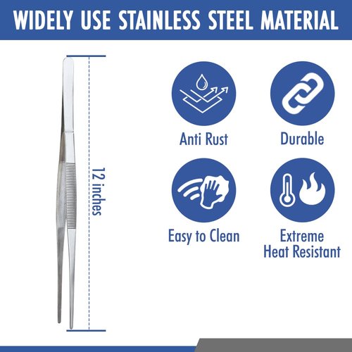 12 Inch Tweezers Stainless Steel Straight Serrated Tip, Precision Cooking Plating Tweezer Tongs, Reptile Feeding Aquarium Aquascaping, Repairing Garden Craft Tool