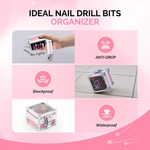 MelodySusie Nail Drill Bits Holder, 25 Holes Case, Portable Dustproof Displayer Organizer Container, Nail Tech Professional Nail Art Tool, Travel Salon Home, Pink (Drill Bits Not Included)