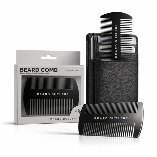 Beard Butler® 'The Original' Metal Wallet Comb – Slim Credit Card Beard & Mustache Comb for Men – Portable Stainless Steel – Fits in Wallet or Pocket – Perfect Beard Gift - Black