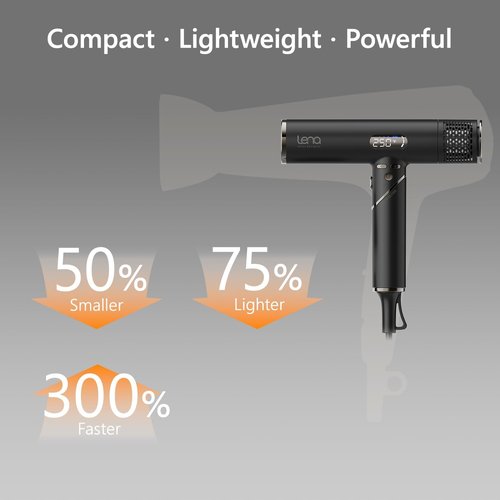 LENA Travel Hair Dryer - Powerful Ionic Foldable Hairdryer | Lightweight & Fast Drying with LED Display