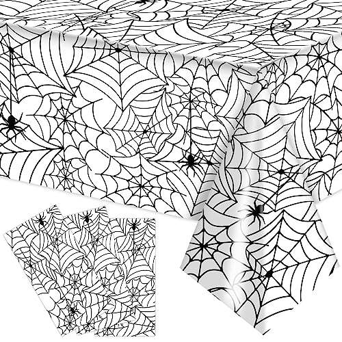 Halloween Spider Web Tablecloth 3 Pack - White Waterproof 54x108 Inch Decorations