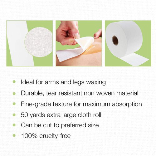 Clean + Easy Extra Large Cloth Wax Strips Roll – Non-Woven Epilating Roll for Hair Removal, Muslin Wax Strips for Body & Legs, 50 Yards