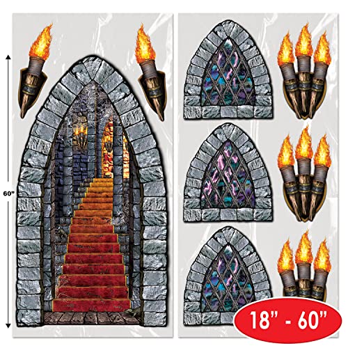 Gothic Castle Prop Set - 27 Medieval Window, Torch & Stairway Cutouts for Halloween & Haunted House Decor