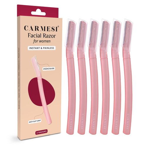 Carmesi Facial Razor for Women | Painless & Precision Face Hair Removal | for Peach Fuzz, Eyebrow, Chin & Upper Lip | Gentle Exfoliation & Smoother Skin | 3 Count (Pack of 2)