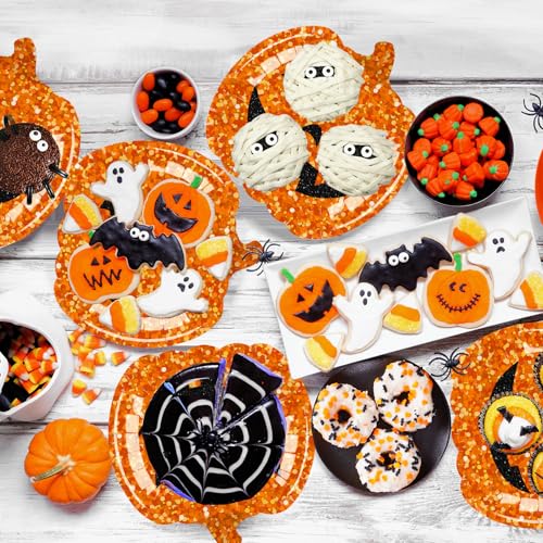 Halloween Pumpkin Plates 48-Pack 9 Inch Glitter Disposable Paper Dinnerware