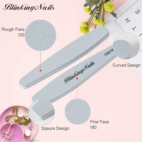 Nail Buffer, File Nail Buffer Block,Sponge Nail Files and Buffers for Nail Art Care Double Sides Oval Shaped Design 100/180 Grit Professional Manicure Nail Tools Color Grey Pack of 10pcs