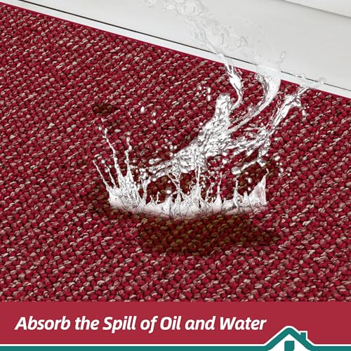 Kitchen Rugs 24x36 Inch Non-Slip Floor Mat - Red, Absorbent & Durable