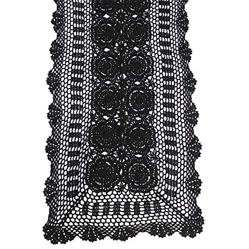 Cotton Crochet Lace Table Runner Black 14x48 Inch - Handmade Home Decor