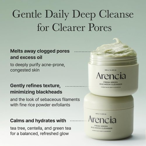 Arencia Korean Rice Mochi Face Cleanser - Moisturizing & Brightening Daily Scrub | Vegan, Organic, 1.76oz