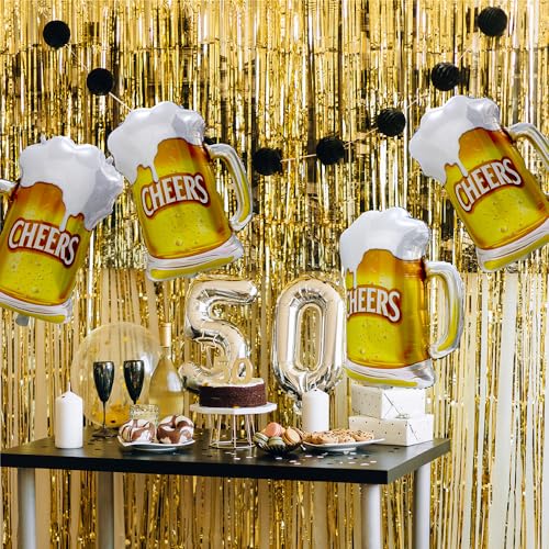 6 Pack Beer Mug Balloons for Party Decorations, Reusable Foil Helium or Air Inflatable