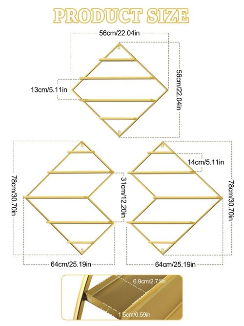 EBANKU Metal Wall Mounted Nail Polish Storage Racks, Gold Display Rack Cosmetic Display Case Lipstick Wall Shelf Essential Oil Organizer for Nail Polish Bottles Spa Nail Salon (Irregular Rhomboid)