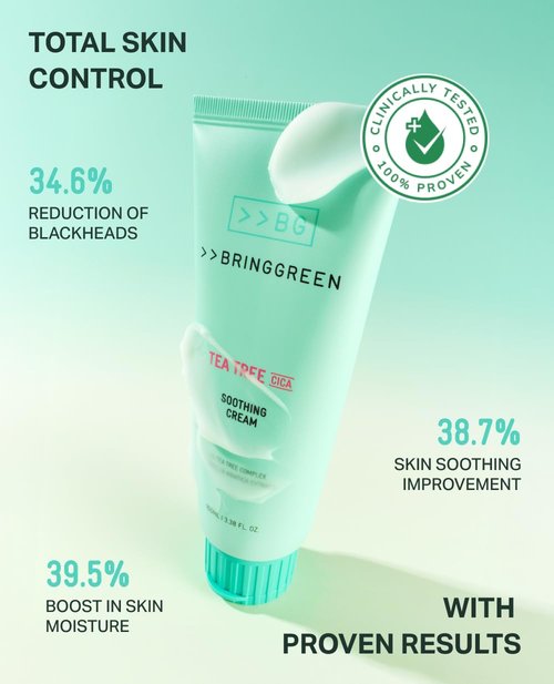 BRING GREEN Tea Tree Cica Soothing Cream Plus 100ml Korean Skin care, calming and soothing, moisturizer for skin, facial cream, trouble care, Blackhead Removing Pore care (Pack of 1)