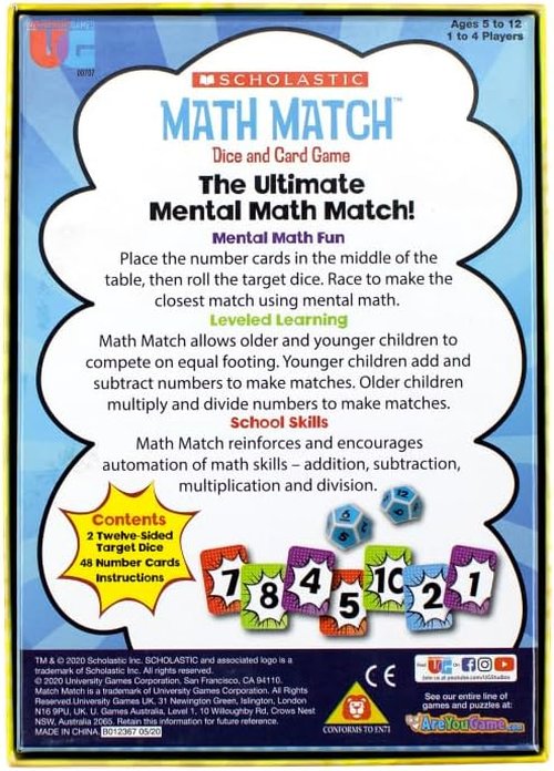 University Games Math Match Travel Dice Game - Fun Mathematics Reinforcement for Kids Ages 5+ | 2+ Players