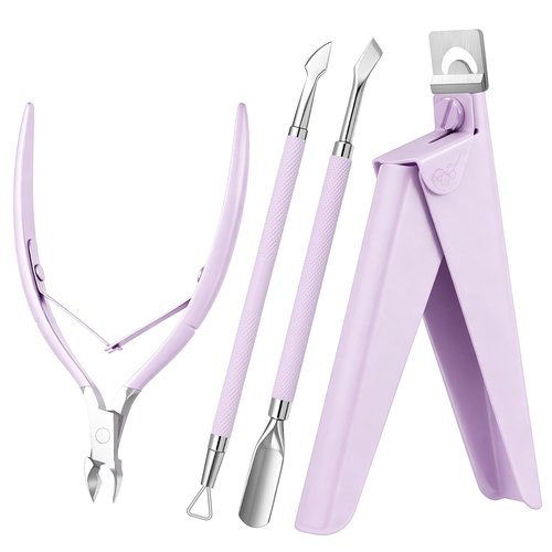Melodysusie 4 in 1 Acrylic Nail Clippers Set, with Cuticle Trimmer and Dual-Ended Cuticle Pusher Remover, Stainless Steel Acrylic Nail Cutter Set, Pedicure Manicure Acrylic Nail Tools for Home Salon
