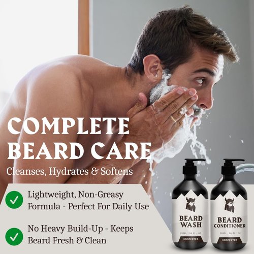 Striking Viking Unscented Beard Wash & Conditioner - 10 Fl Oz, Pack of 2 - Deep Cleansing Oil Formula - Soothing Softener with Jojoba Oil - Itch-Free Gentle Hydration for Beard Care