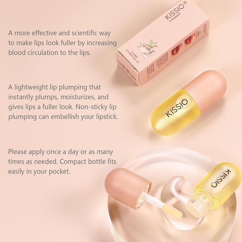 KISSIO Lip Plumper - Natural Hydrating Gloss for Fuller Lips | Moisturizing 5.5ml, Reduces Fine Lines