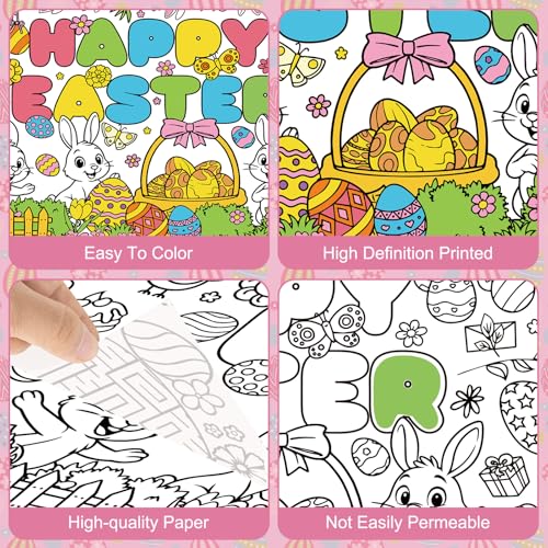 Large Easter Coloring Table Cloth - Spring Rabbits & Flowers Kids Poster - Easter Party Supplies - 30x72 Inches