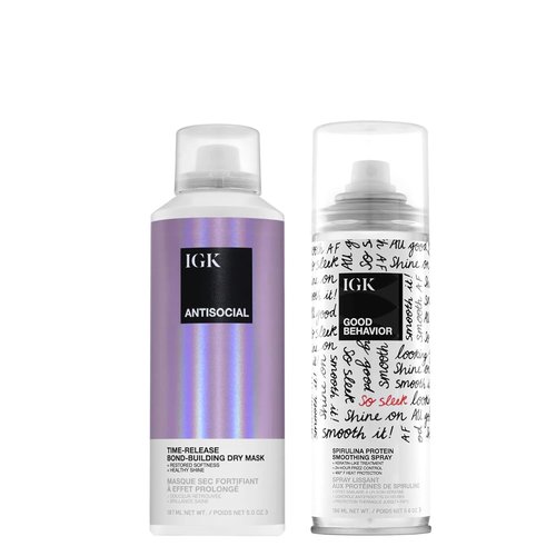 IGK ANTISOCIAL Mask & GOOD BEHAVIOR Hair Treatment Set - Frizz Control & Smoothing for Dry Hair | Full Size Value Set