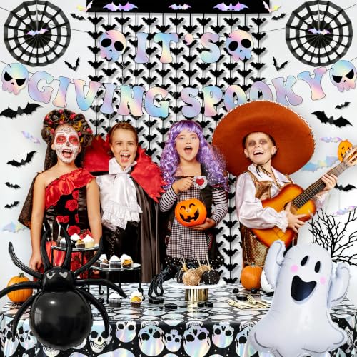 Halloween Party Decorations Set with Iridescent Balloons, Banner & Curtain