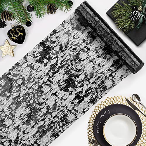 Black Metallic Table Runner 11''x192'' - Sequin Mesh Party Decor, Variation: 16 Feet