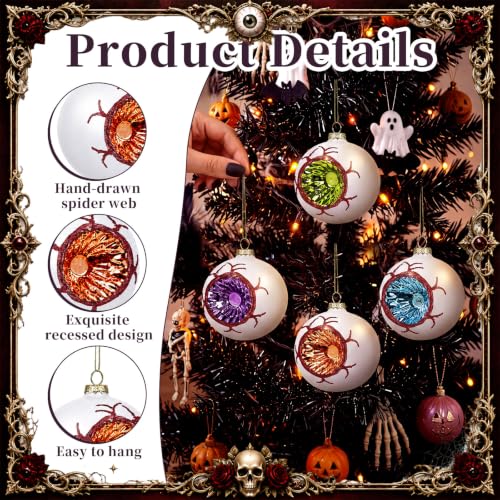 Halloween Glass Eyeball Ornaments Set of 8 - Reflector & Glitter Accents