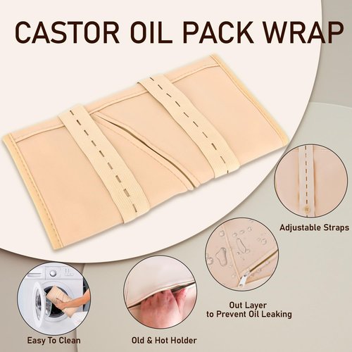 MEEYEE Castor Oil Pack for Detox: 100% Pure Cold-Pressed Oil in Glass Bottle with Cotton Wraps for Liver Support