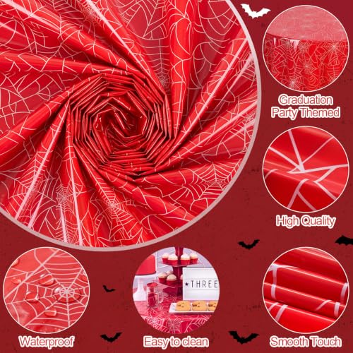 3 Pack Spider Web Plastic Tablecloths - 84 Inch Round, Festive Party Decor