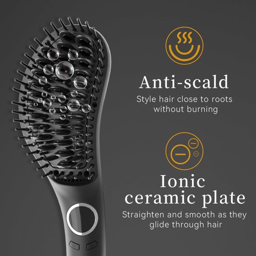 JINRI Volumizing Hair Iron, Hair Straightener Brush, Adjustable Temp, 360 ° Tail Rotation, Lasting Hair Volume, for Short Or Thin, Black