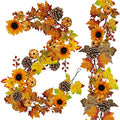 Fall Maple Leaf Garland with Sunflowers Pumpkin Berries - 12ft Autumn Decor Set
